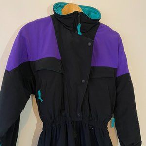 Vintage Eddie Bauer Ski Suit Snow Thinsulate Insulation Black Purple Aqua